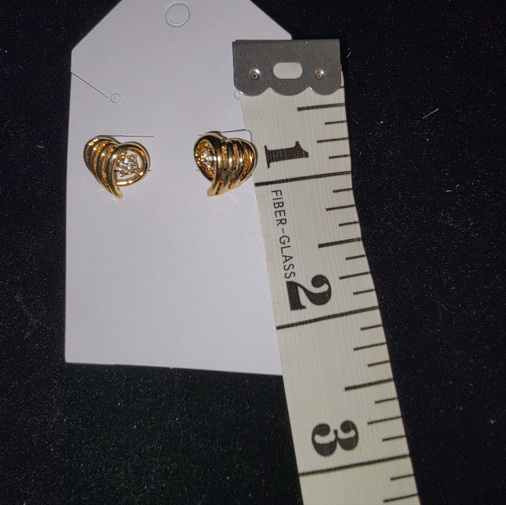 Pierced Elegant Gold-Tone With Clear Stones Spiral Earrings